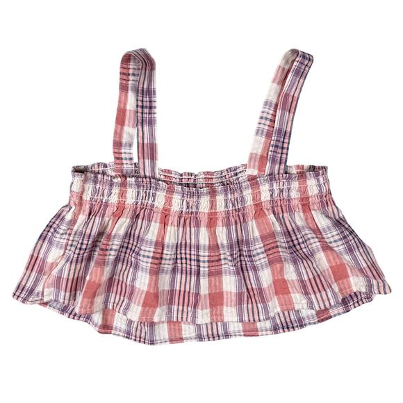 American Eagle Crop Top Plaid Elastic Top Drawstring Wide Straps Cotton Size M - Picture 3 of 5